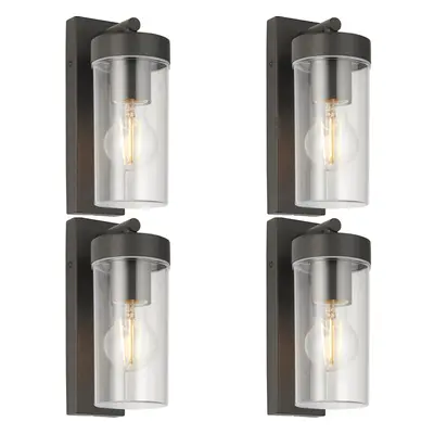 4 PACK Modern Outdoor IP44 Wall Lantern Light - 15W E27 GLS LED - Dimmable