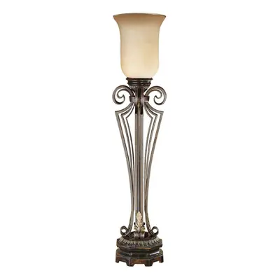 Table Lamp Regal Colum Open Base Cream/Amber Glass Shade Bronze LED E14 60W