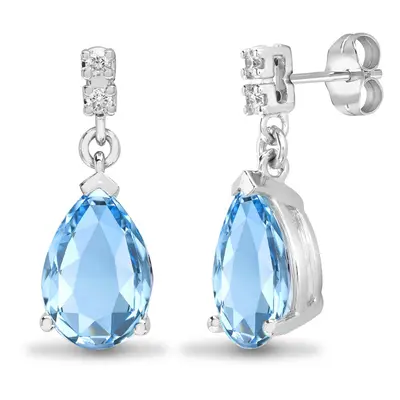 Jewelco London 18ct White Gold Claw Set Round H I1 0.05ct Diamond and Pear Blue 3ct Topaz Tears 