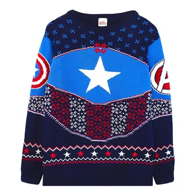 (S, Blue/Navy/Red) Captain America Unisex Adult Shield Knitted Christmas Sweatshirt