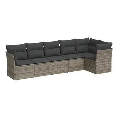 (grey) vidaXL Garden Sofa Set Piece with Cushions Outdoor Sofa Grey Poly Rattan