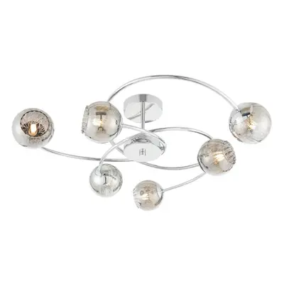 Semi Flush Ceiling Light Chrome & Mirror Glass Shade 6x Lamp Hanging Pendant