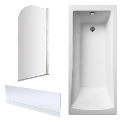 1700mm - Modern Square Single End Bath Tub - Front Panel and Round Bath Screen