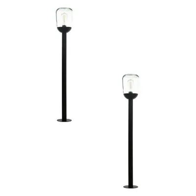 2 PACK IP44 Outdoor Bollard Light Black Aluminium & Glass 60W E27 Lamp Post