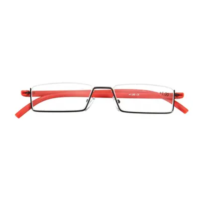 (Red, 3) Flexible Reading Glasses Colorful Half Rim Presbyopic with Case