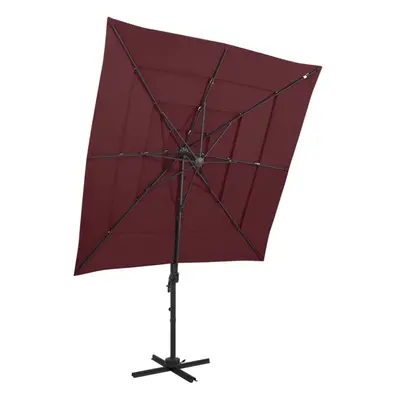 vidaXL 4-Tier Parasol with Aluminium Pole Bordeaux Red Outdoor Umbrella Set