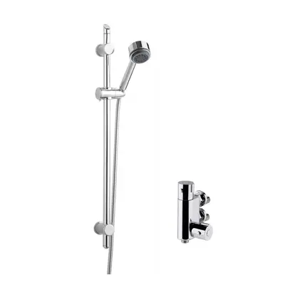 Round Thermostatic Vertical Bar Valve with Multi Function Handset Slide Rail Kit Shower Bundle -