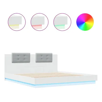 vidaXL Bed Frame with Headboard and LED Lights Home Bed Base White 160x200 cm