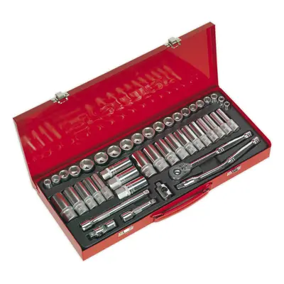 45 PACK Socket Set - 3/8" Met & Imp Square Drive - Point Socket Ratchet Handle