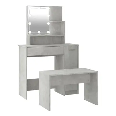 vidaXL Dressing Table Set with LED Concrete Grey Engineered Wood Makeup Table