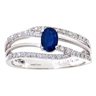 (N) Jewelco London 9ct White Gold Oval Sapphire and Diamond Dress Ring