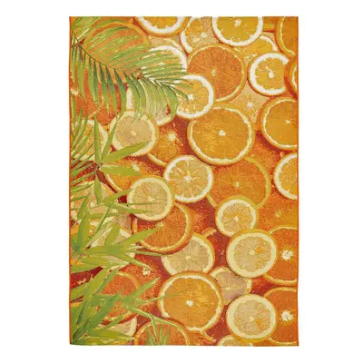 (Orange, 160x235 cm) 3D Tropical Floral Outdoor Indoor Flatweave rugs Multi Coloured Weatherproo