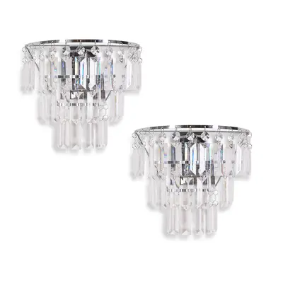 ValueLights Kelsks Pair of Jewel Droplets Shade Chrome Wall Lights