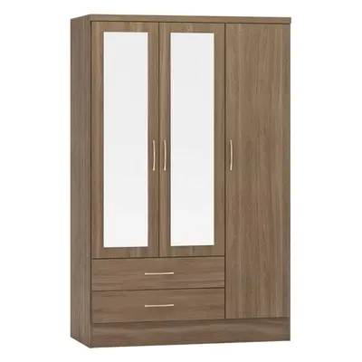 Nevada Door Drawer Mirrored Wardrobe Rustic Oak Effect