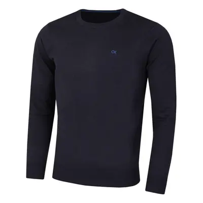 (L, Navy) Calvin Klein Mens Crew Neck Soft Cotton Breathable Sweater