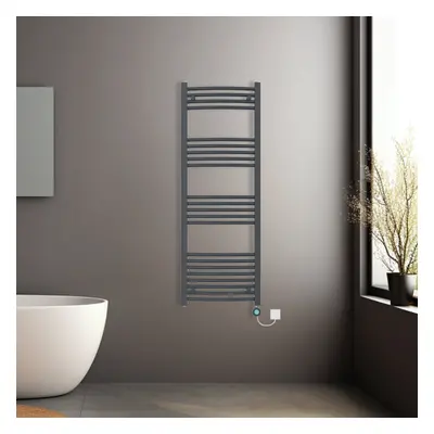 (Anthracite, 1400x500mm) Pre-filled Electric Curved Heated Towel Rail Radiator Thermostatic