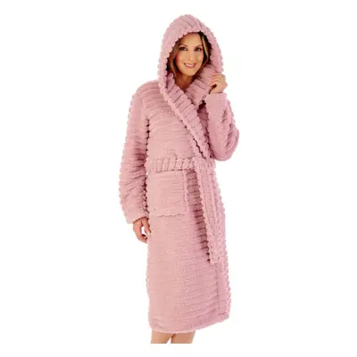 (Pink, Extra Large - UK 20/22) Slenderella Ladies Striped Teddy Bear Fleece Hooded Wrap Dressing