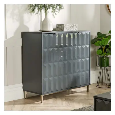 (Grey) Home Source Siena Door High Gloss Sideboard Storage Cupboard Unit