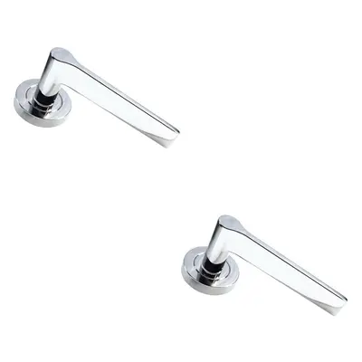 2x PAIR Straight Rounded Handle on Round Rose Concealed Fix Polished Nickel