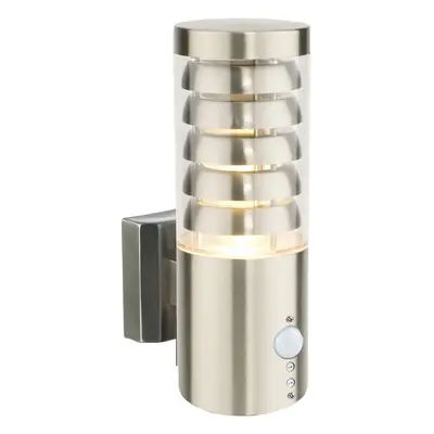 Contemporary Outdoor Wall Light with PIR - Warm White - Brushed Steel