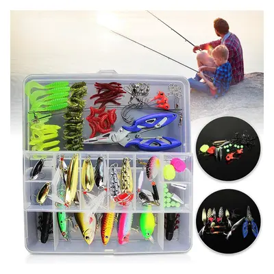 101Pcs Fishing Lure Spinners Plugs Spoons Soft Bait Pike Trout Salmon+Box Set