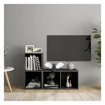 vidaXL 2x TV Cabinets High Gloss Grey Chipboard Stands Furniture Living Room