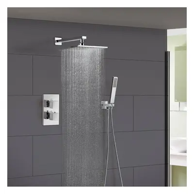 Temelis Square Concealed Thermostatic Shower Mixer, Shower Head & Handset