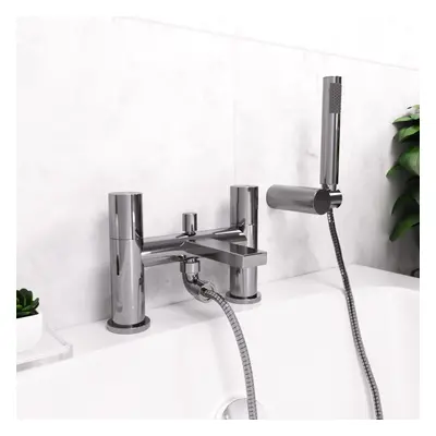 Arte Deck Mounted Handleless Bath Shower Mixer with Handset and Holder Chrome