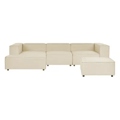 Right Hand Seater Modular Linen Corner Sofa with Ottoman Beige APRICA