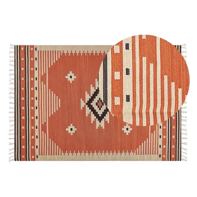 Cotton Kilim Area Rug x cm Orange GAVAR