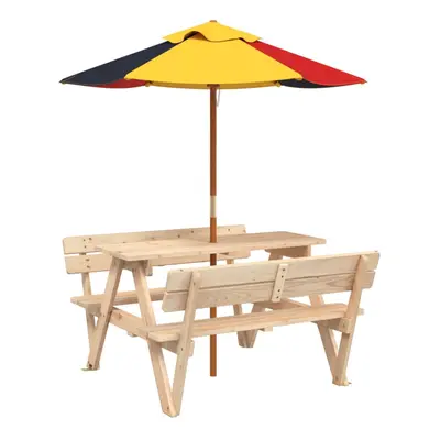 (brown and multicolour) vidaXL Picnic Table for Kids with Umbrella Water Play Table Solid Wood F