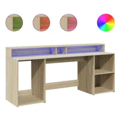 vidaXL Desk with LED Lights Writing Working Table Sonoma Oak Engineered Wood