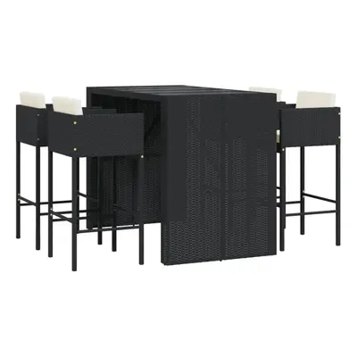 (black) vidaXL Garden Bar Set Outdoor Bar Table Set Piece with Cushions Poly Rattan