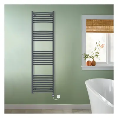 (Anthracite, 1800x500mm) NRG Prefilled Thermostatic Electric Curved Heated Towel Rail Radiator