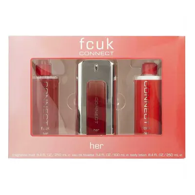 Connect Her fcuk Eau de Toilette Spray 100ml Body Lotion 250ml, Body Mist 250ml