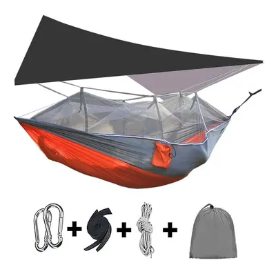 (Gray) 300kg Portable Double Camping Hammock Parachute Fabric With Mosquito Net