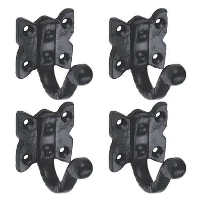 4x Single Ornate Wardrobe Hook on Butterfly Backplate 47mm Proj Black Antique