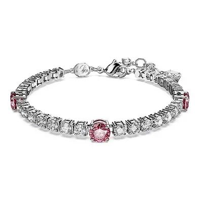 Swarovski Matrix Tennis Bracelet, White and Pink Crystals in a Rhodium Plated Setting, from the 