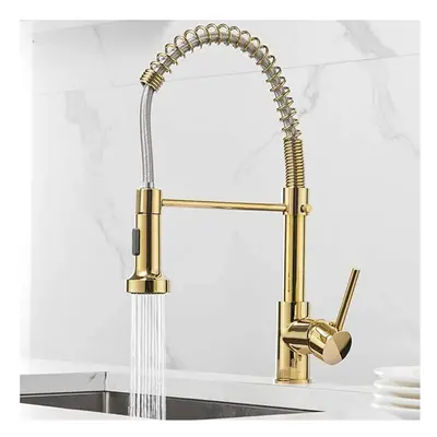 Luxury Gold Kitchen Sink Faucets Brass Single Lever Pull Out Spring Spout Mixers Tap Hot Cold Wa