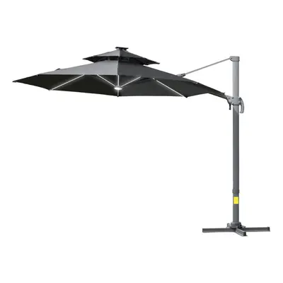 Outsunny 3m Cantilever Parasol Solar Lights Power Bank Base Spin Dark Grey