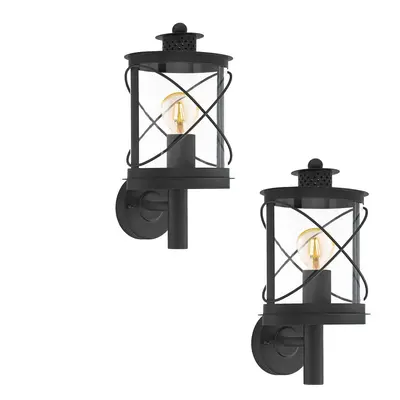 2 PACK IP44 Outdoor Wall Light Black Loop Lantern 1x 60W E27 Porch Lamp