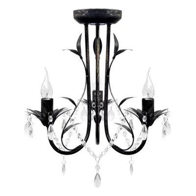 vidaXL Art Nouveau Style Chandelier Black Metal with Crystal Beads 3xE14 Bulb