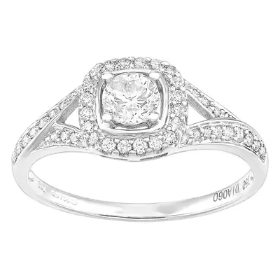 (J) Jewelco London 18ct White Gold Square Halo 0.60ct Diamond Crossover Shoulder Engagement Ring