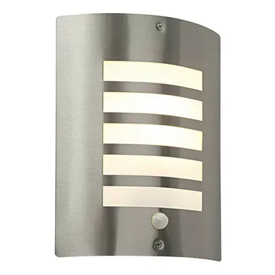 IP44 Outdoor Wall Light PIR Motion Sensor Brushed Steel & Diffuser E27 Edison