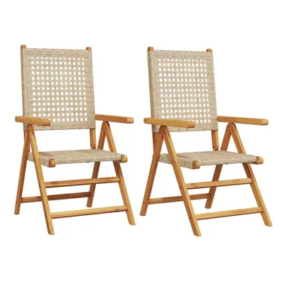 (beige, pcs) vidaXL Reclining Garden Chairs Outdoor Chair Armchair Poly Rattan & Solid Wood