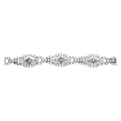 Jewelco London Ladies Sterling Silver oval Cubic zirconia Wavy Cluster Halo Tennis Bracelet 8mm 