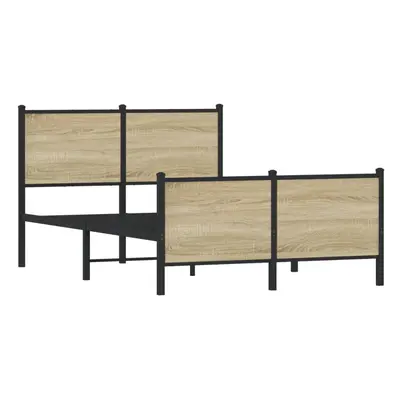 vidaXL Metal Bed Frame with Headboard and Footboard Sonoma Oak Small Double