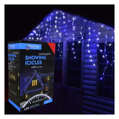 23.8m (960 LED) Premier Outdoor LED Icicle Christmas TIMER Lights - Blue & White