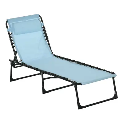 Outsunny Folding Beach Chair Chaise Lounge Adjustable Positions, Baby Blue