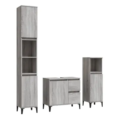 (grey sonoma) vidaXL Bathroom Cabinet Set Washroom Vanity Unit Set Piece Engineered Wood